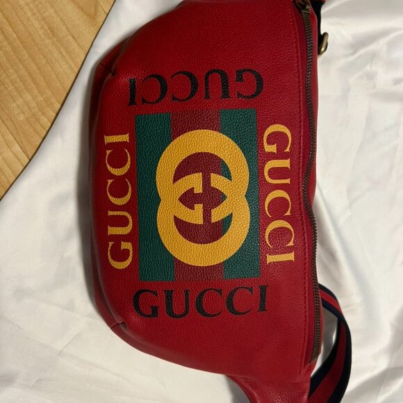 UNISEX Gucci Logo Belt Bag Hibiscus Red - Picture 1 of 6